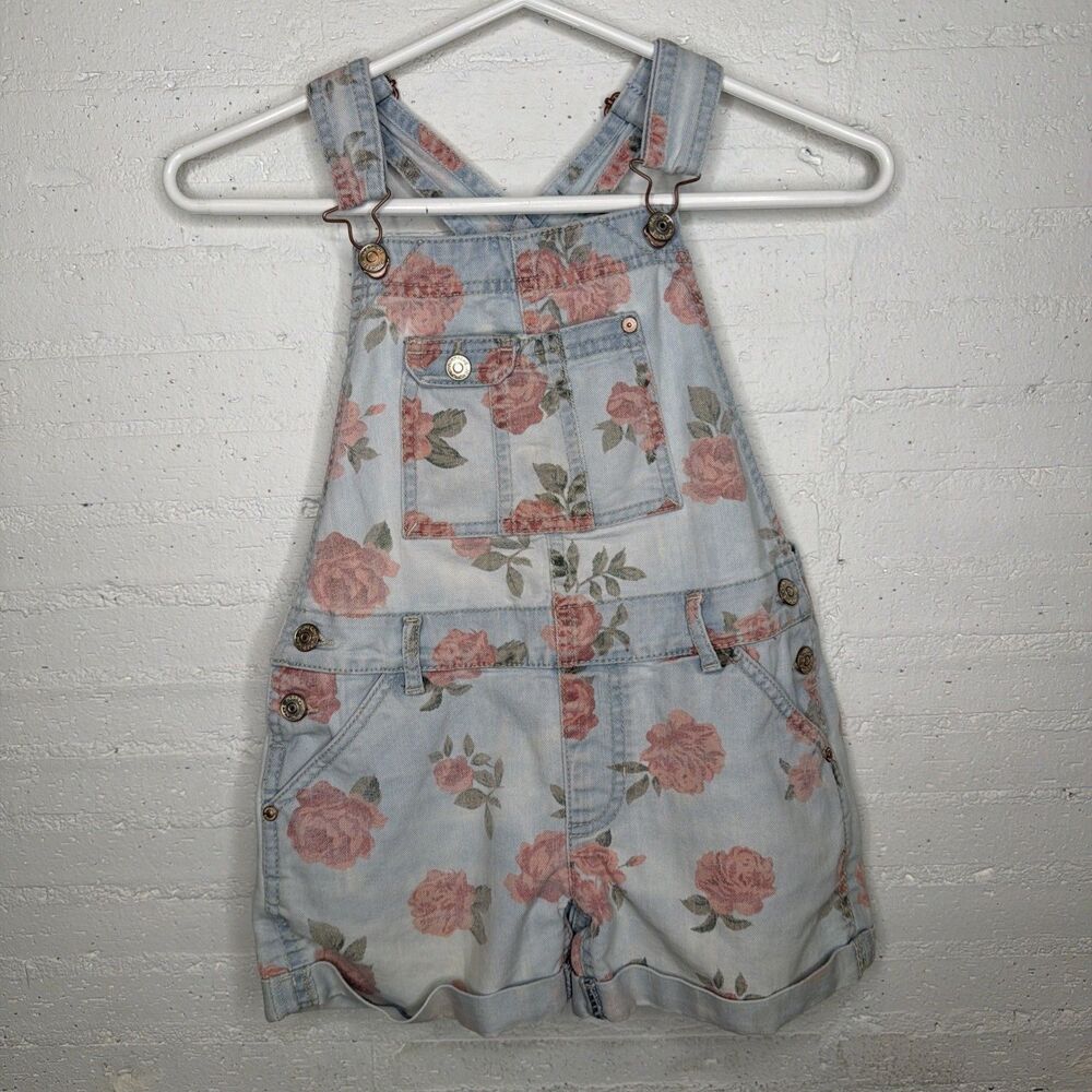 Vintage 90s Y2K Jordache Girls Denim Floral Shortalls M (7/8)